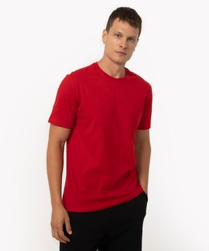 camiseta de algodão básica manga curta amarelo claro - vermelho