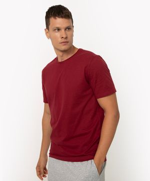 camiseta de algodão básica manga curta gola redonda vinho