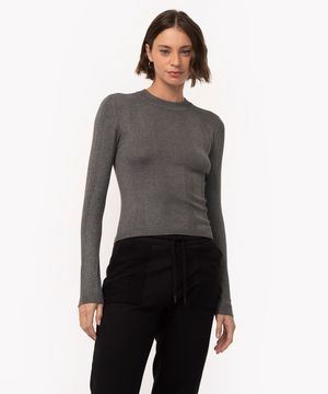 suéter básico de tricot canelado - chumbo