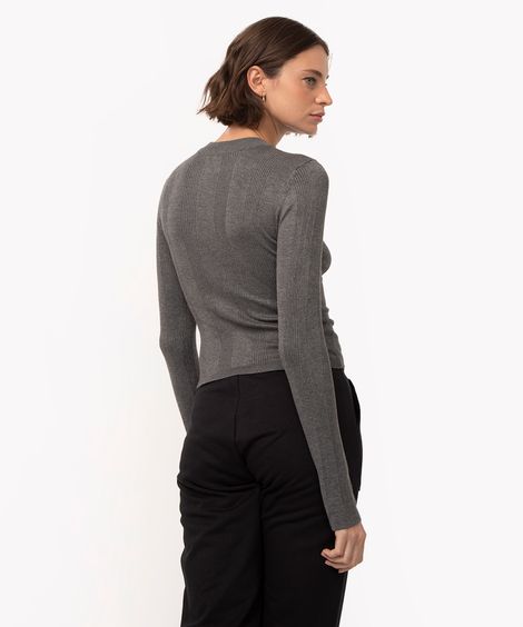 suéter básico de tricot canelado - chumbo