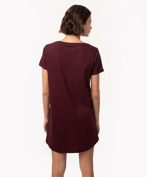 vestido básico de algodão manga curta vinho