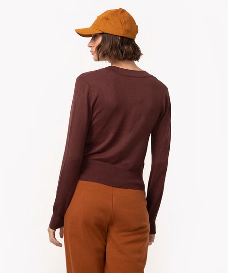 cardigan cropped de tricot básico botões marrom escuro