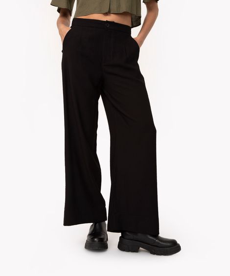 calça de viscose wide leg com bolsos preto