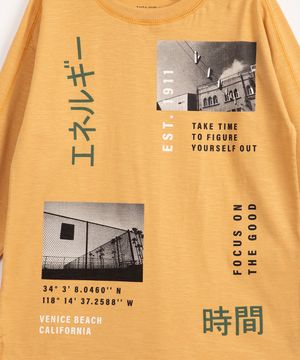 camiseta infantil de algodão kanji fotos manga longa amarela