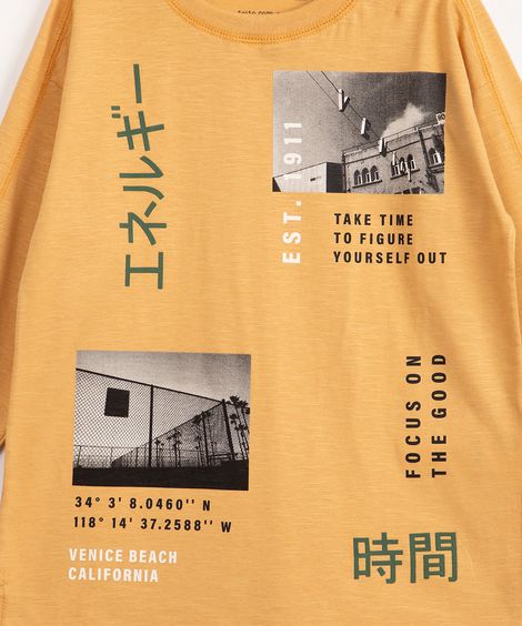 camiseta infantil de algodão kanji fotos manga longa amarela