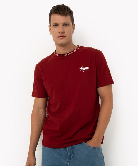 camiseta de algodão com bordado manga curta vinho