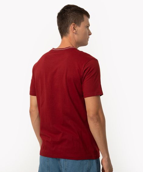 camiseta de algodão com bordado manga curta vinho