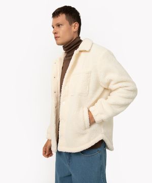 casaco de pelo com bolsos off white