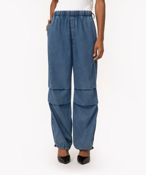 calça jeans parachute cintura média com ajustadores azul escuro