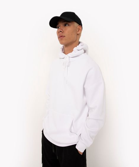 blusão de moletom oversized com capuz e bolso caguru branco
