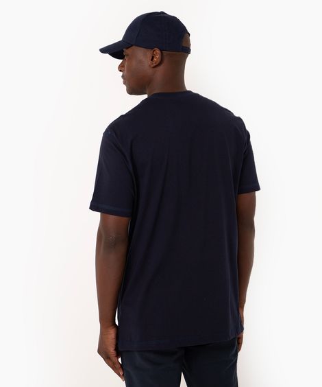 camiseta de algodão com bolso manga curta azul marinho