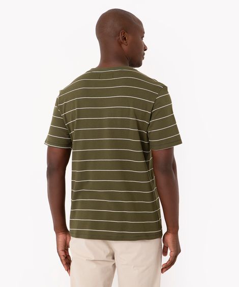 camiseta de algodão texturizada listrada manga curta verde militar