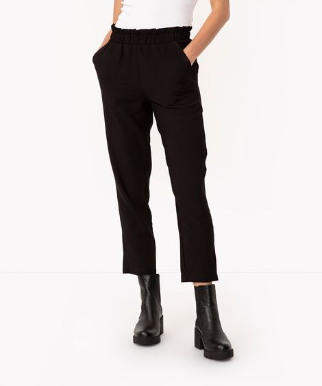 calça clochard cropped de viscose preto