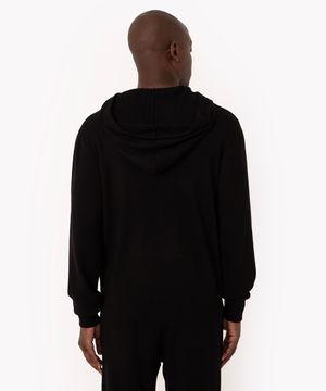 suéter de tricô com capuz preto