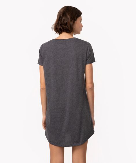 vestido básico de algodão manga curta cinza escuro