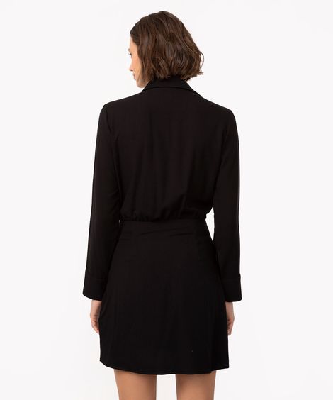 vestido curto envelope manga longa preto