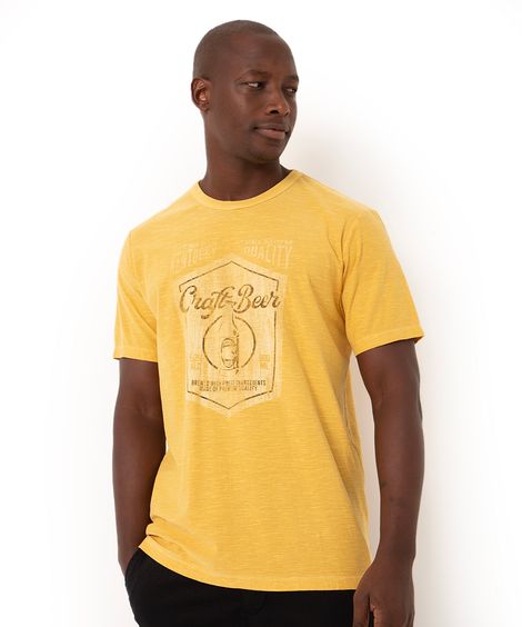 camiseta de algodão manga curta beer amarela