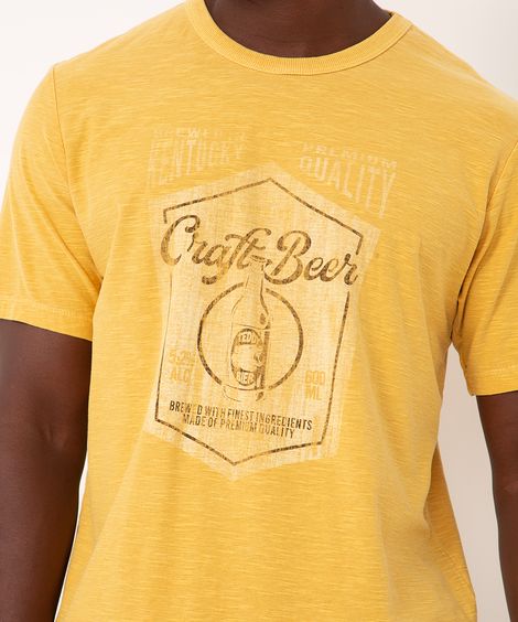 camiseta de algodão manga curta beer amarela