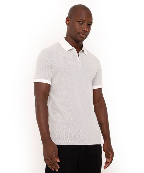 polo tradicional com zíper manga curta branco