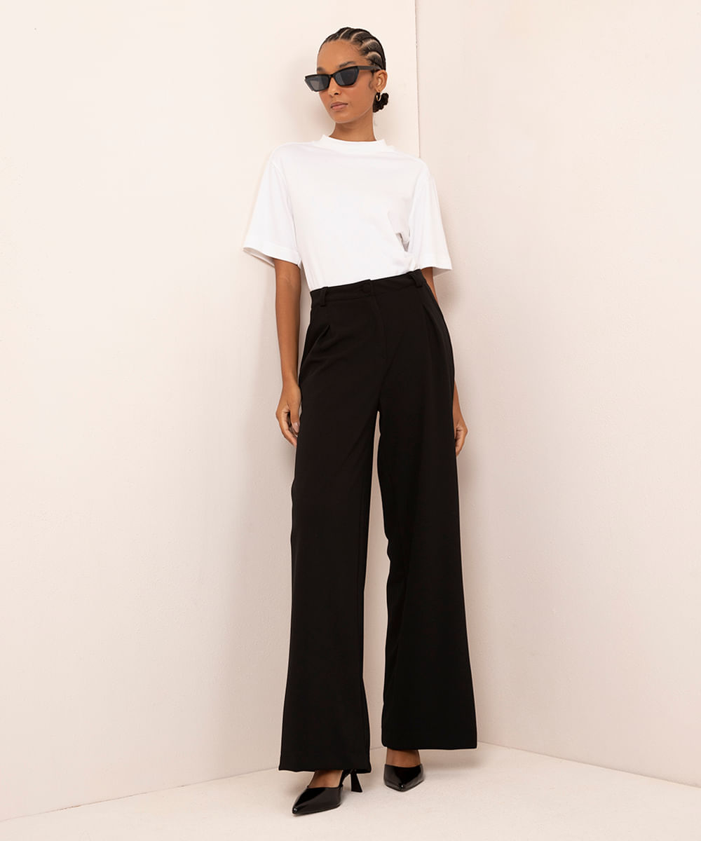 calça wide leg alfaiatada cintura alta mindset preta Menor preço em calça wide leg alfaiatada cintura alta mindset preta