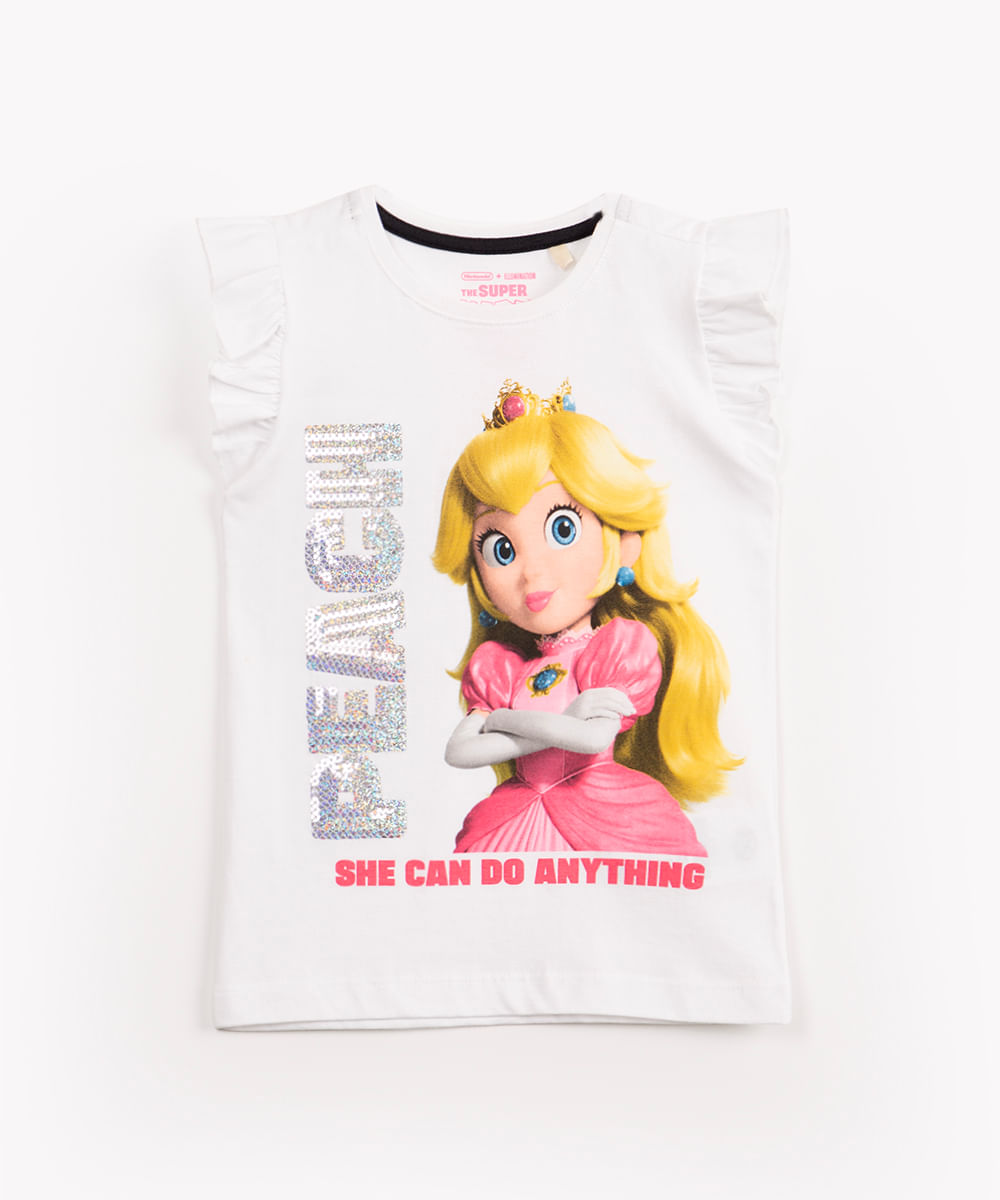 blusa infantil de malha princesa peach branco