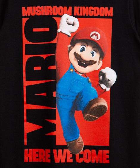 camiseta juvenil de algodão manga curta mario bros preto