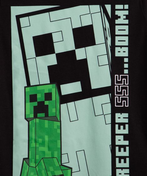 camiseta juvenil de algodão manga curta minecraft preto