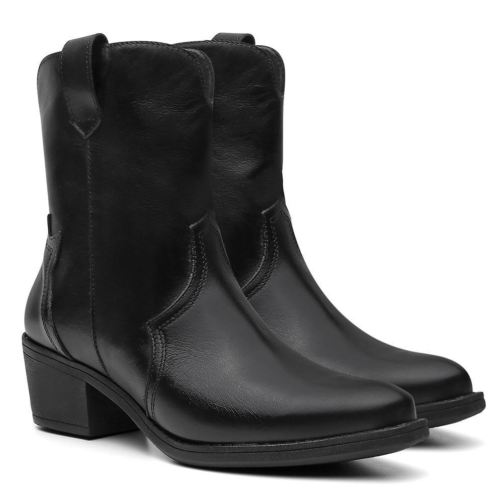 Bota Feminina Western Couro Texana Cano Médio Bico Quadrado Valentina K Preto Menor preço em Bota Feminina Western Couro Texana Cano Médio Bico Quadrado Valentina K Preto