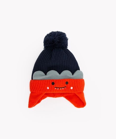 gorro infantil de tricot monstrinho azul marinho