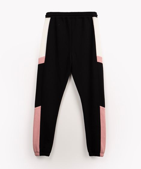 calça juvenil de moletom recortes preto