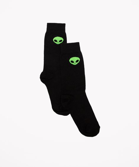 meia infantil cano alto extraterrestre preto