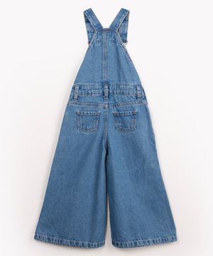 jardineira jeans infantil wide leg com bolsos azul médio