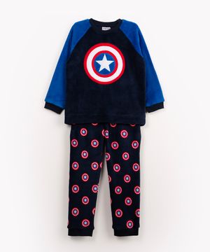 pijama infantil de inverno capitão américa azul marinho