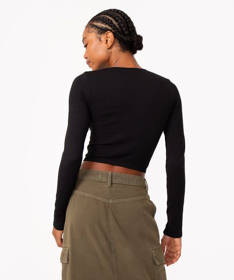 cropped de poliamida manga longa preta