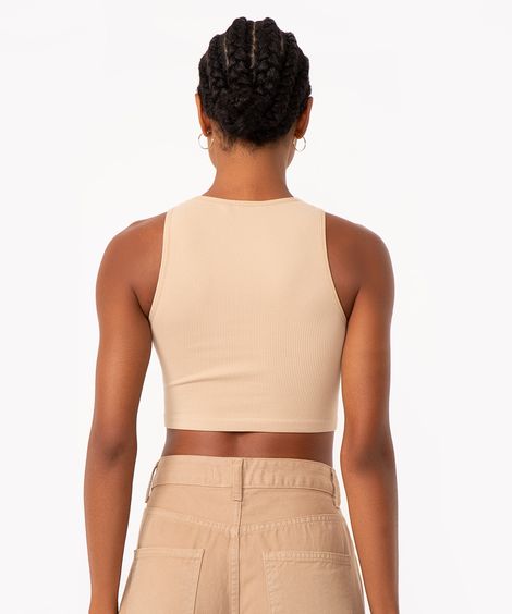 cropped halterneck de poliamida bege