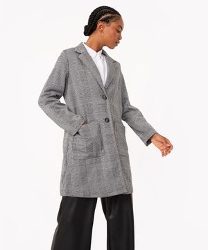 casaco trench coat xadrez cinza