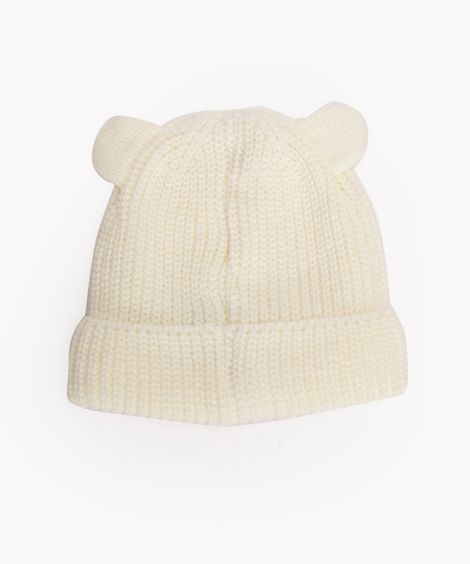 kit infantil de tricot gorro ursinho e luvas off white