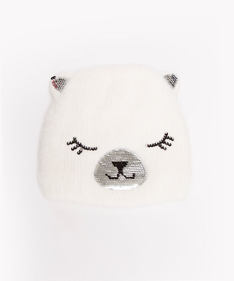 gorro infantil de tricot ursinho paetês  branco