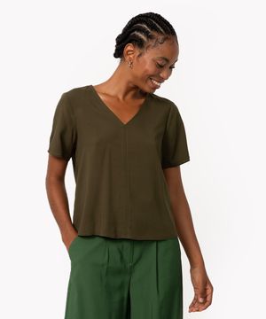 blusa decote v chalis verde militar