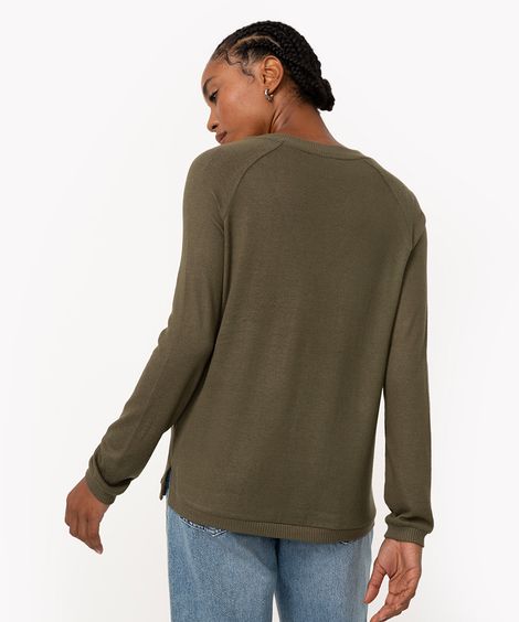 suéter de tricot gola v verde