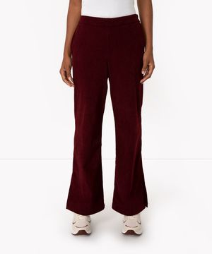 calça wide leg de veludo cotele cintura alta vinho