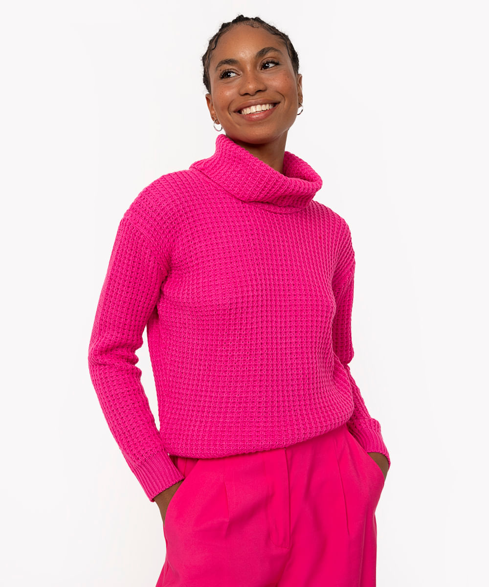 suéter tricot gola alta manga longa pink - C&A