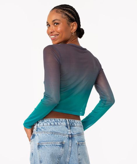 blusa de tule pequena sereia degradê manga longa verde