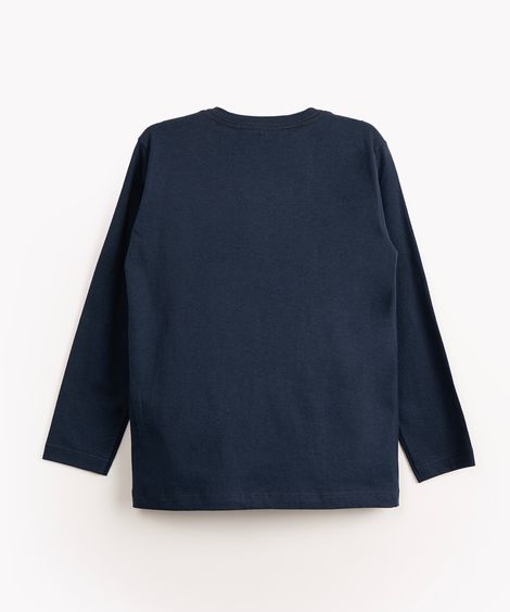camiseta infantil de algodão manga longa azul
