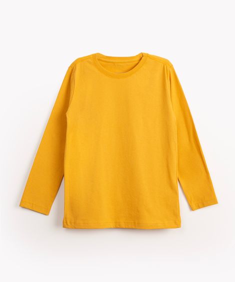 camiseta infantil de algodão manga longa mostarda