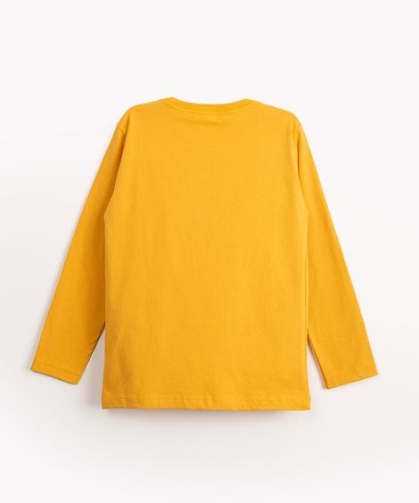 camiseta infantil de algodão manga longa mostarda