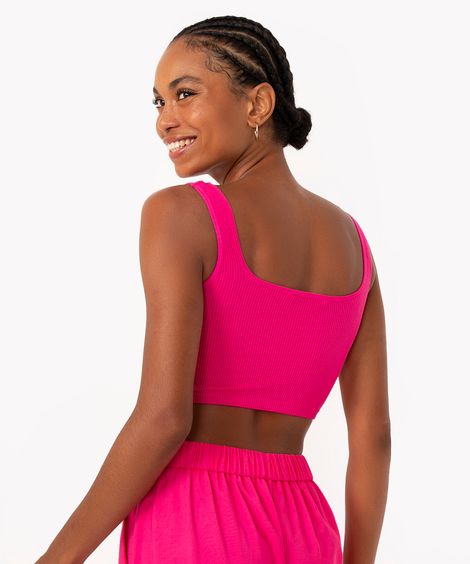 cropped básico de poliamida areia - rosa escuro