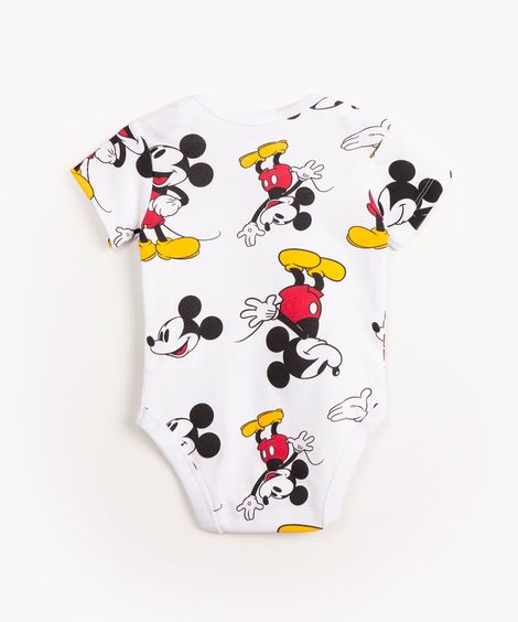 body infantil de algodão manga curta mickey mouse off white