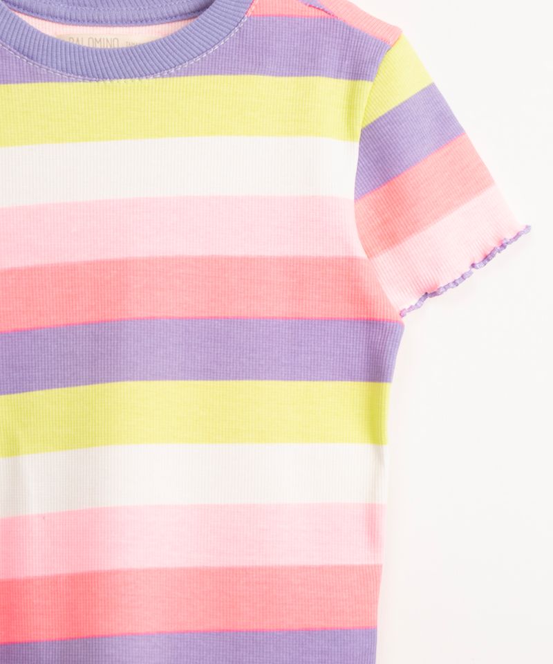 blusa infantil de algodão manga curta listrada multicor - C&A