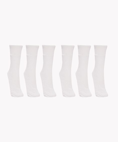 kit de 6 pares de meias masculinas cano longo branca